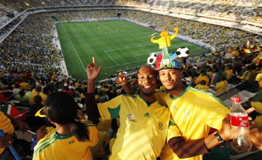 South African fans react during a match