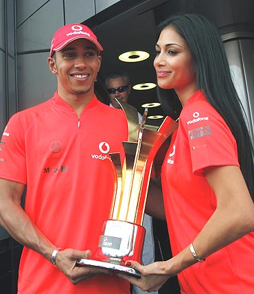 Lewis Hamilton along with Nicole Scherzinger after winning Turkish GP