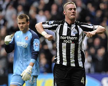 Newcastle United's Kevin Nolan (right) celebrates after scoring against Sunderland on Sunday