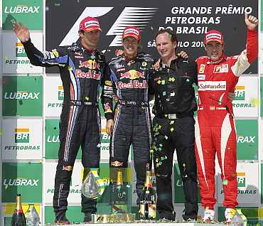 Mark Webber, Sebastian Vettel and Fernando Alonso on the podium