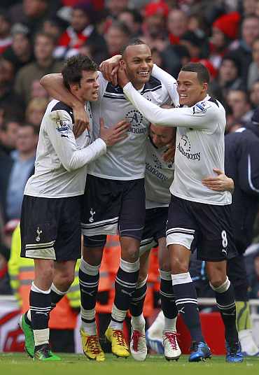 Tottenham Hotspur's Younes Kaboul celebrates his winning goal