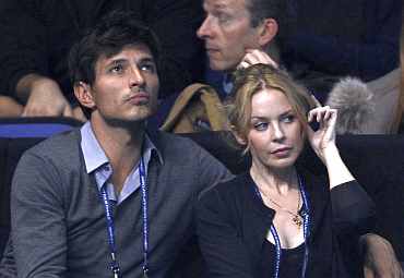 Singer Kylie Minogue and boyfriend Andres Velencoso Segura watches Rafel Nadal play Roddick during ATP World Tour Finals
