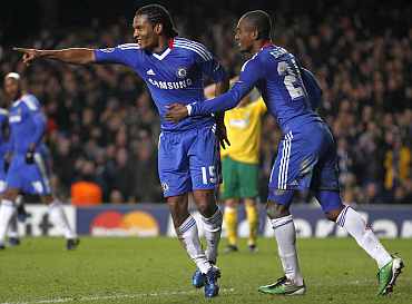 Chelsea's Malouda celebrates scoring against MSK Zilina at Stamford Bridge