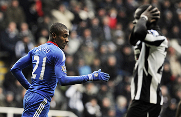Chelsea's Salomon Kalou (left) celebrates after scoring against Newcastle United  on Sunday