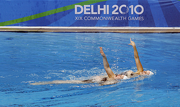 New Zealand's synchronized swimmers at a training session in New Delhi