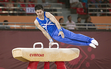 Ryan McKee of Scotland competes on the pommel horse during the gymnastics event