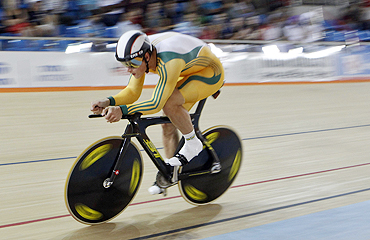 Scott Sunderland of Australia pedals his way to a gold in the men's 1000m Time Trial finals