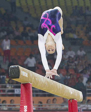 Lauren Mitchell competes on the balance beam on her way to a gold medal on Wednesday