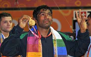 Yogeshwar Dutt with the gold medal