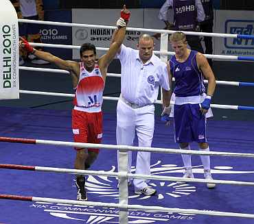 Manoj Kumar celebrates after winning gold medal