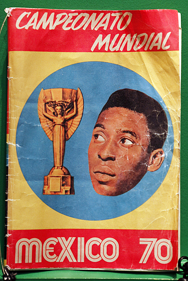 A picture of Brazilian soccer legend Pele is displayed on the front page of a Mexico'70 World Cup team magazine, at the Soccer Museum in Sao Paulo on Friday, to mark the football legend's 70th birthday