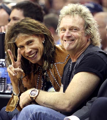 Aerosmith's lead singer Steven Tyler (left) and bassist Tom Hamilton