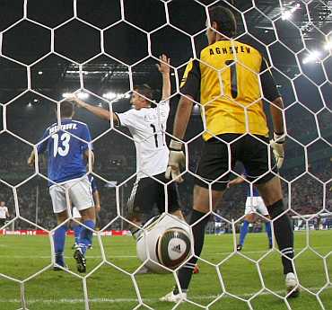 Klose of Germany scores a goal against Azerbaijan in their Euro 2012 qualifying soccer match in Cologne