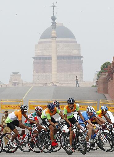 A peleton of cyclists during the Delhi Cyclothon