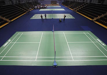The badminton courts inside the Siri Fort Sports Complex