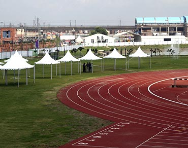 The athletics track inside the village
