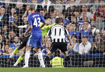 Chelsea's goalkeeper Ross Turnbull (C) looks on as Newcastle United's Shola Ameobi (unseen) heads the winning goal during their English League Cup soccer match at Stamford Bridge