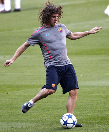 Barcelona's player Carles Puyol during a training session at Nou Camp