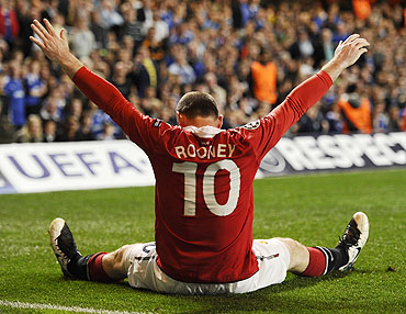Manchester United's Wayne Rooney celebrates after scoring against Chelsea