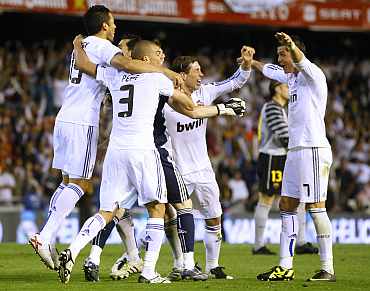 Real Madrid players celebrate after winning the Kings Cup