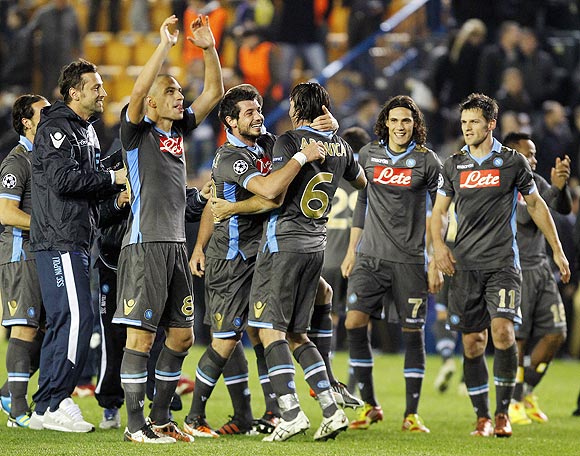 Napoli's players celebrate their victory over Villarreal