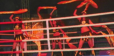 Cheergirls perform after the WSB bouts