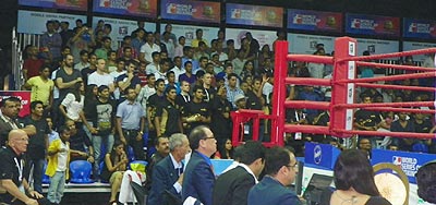 Spectators on their feet during a WSB bout