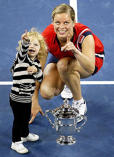 Kim Clijsters with her daughter Jada after winning the 2010 US Open tournament