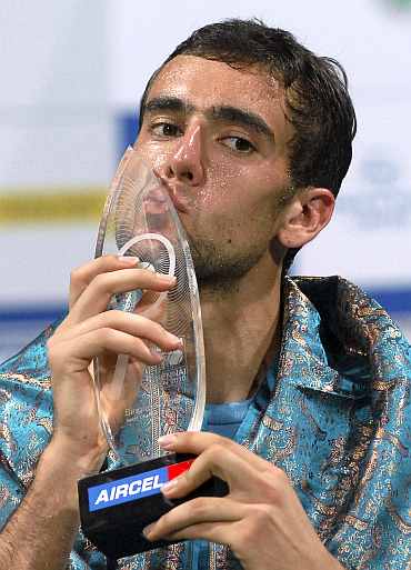 Marin Cilic celebrates after winning Chennai Open in 2010
