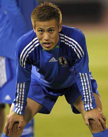 Keisuke Honda during a training session in Doha