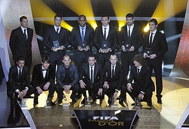 FIFA FIFPro World XI award 2010 winners at the FIFA Ballon d'Or awards ceremony