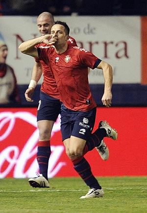 Osasuna's Javier Camunas celebrates after scoring against Real Madrid on Sunday
