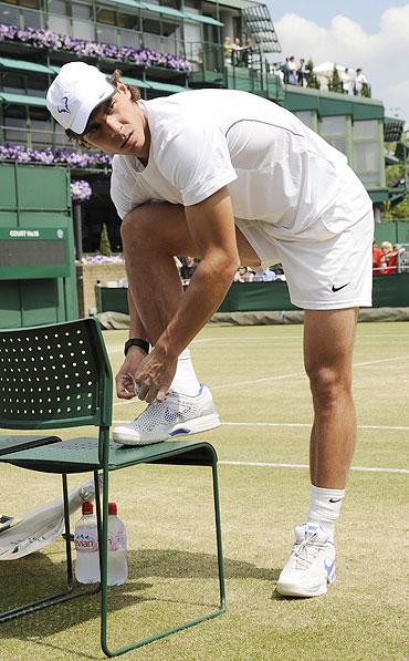 Rafael Nadal readies himself for training on Saturday