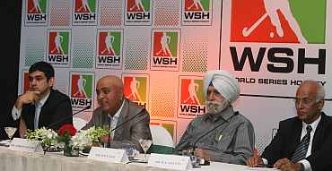 Yannick Colaco (COO Nimbus Sport), Harish Thawani (Executive Chairman, Nimbus Communications Ltd.), KPS Gill (Ex-President, IHF) and RK Shetty (President, IHF)