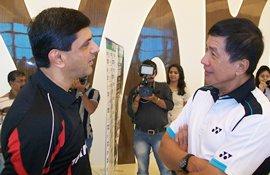 Prakash Padukone and Rudy Hartono at the NSCI in Mumbai on Monday