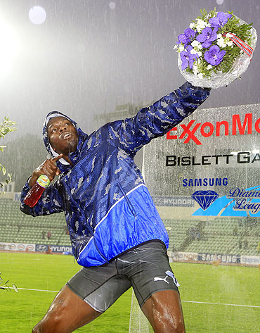 Jamaica's Usain Bolt poses after winning the men's 200 metre event at the Diamond League's Bislett Games in Oslo on Thursday