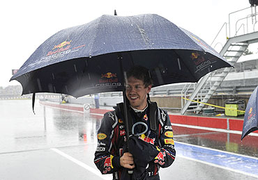 Red Bull's Sebastian Vettel during the rain break at the Canadian GP in Montreal on Sunday