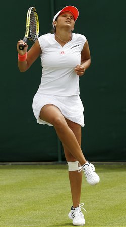 Sania Mirza in her first round match at Wimbledon on Tuesday