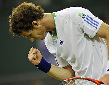 Andy Murray reacts during his match against Daniel Gimeno-Traver