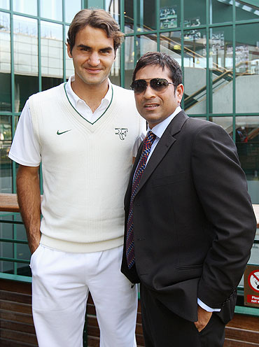 Roger Federer with Sachin Tendulkar