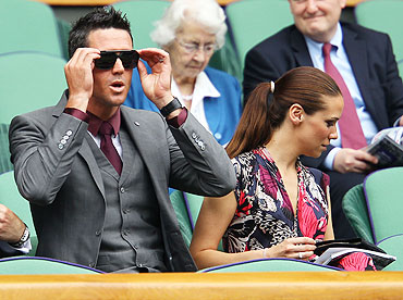 Cricketer Kevin Pietersen and wife Jessica Taylor during the match between Serena Williams and Aravane Rezai