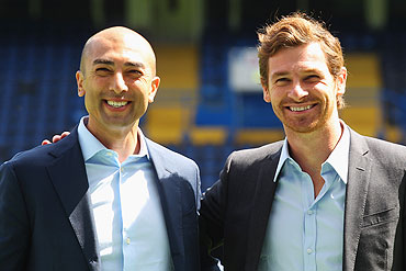 Chelsea's newly appointed first team assistant coach Roberto Di Matteo with manager Andre Villas-Boas