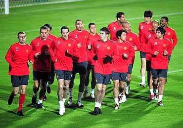 Manchester United team train at Old Traddord