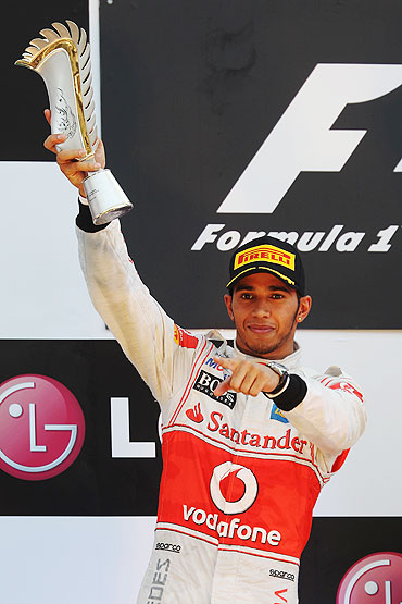 Lewis Hamilton celebrates