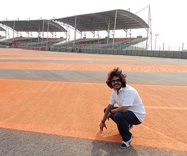 Raja Sen at the banking for the spectacular loop between Turns 10 and 11