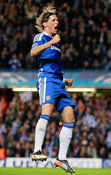 Chelsea's Fernando Torres celebrates after scoring against Genk