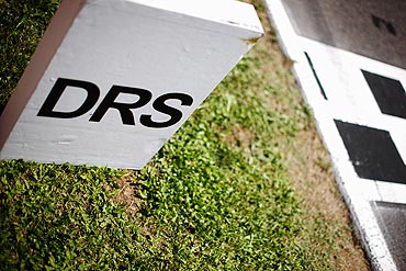A DRS activation zone marker is seen at the Circuit de Catalunya in Spain