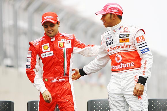 Lewis Hamilton of Great Britain and McLaren and Felipe Massa of Brazil
