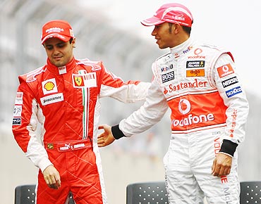 Lweis Hamilton (right) with Felipe Massa
