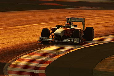 Adrian Sutil drives during the Indian Formula One Grand Prix